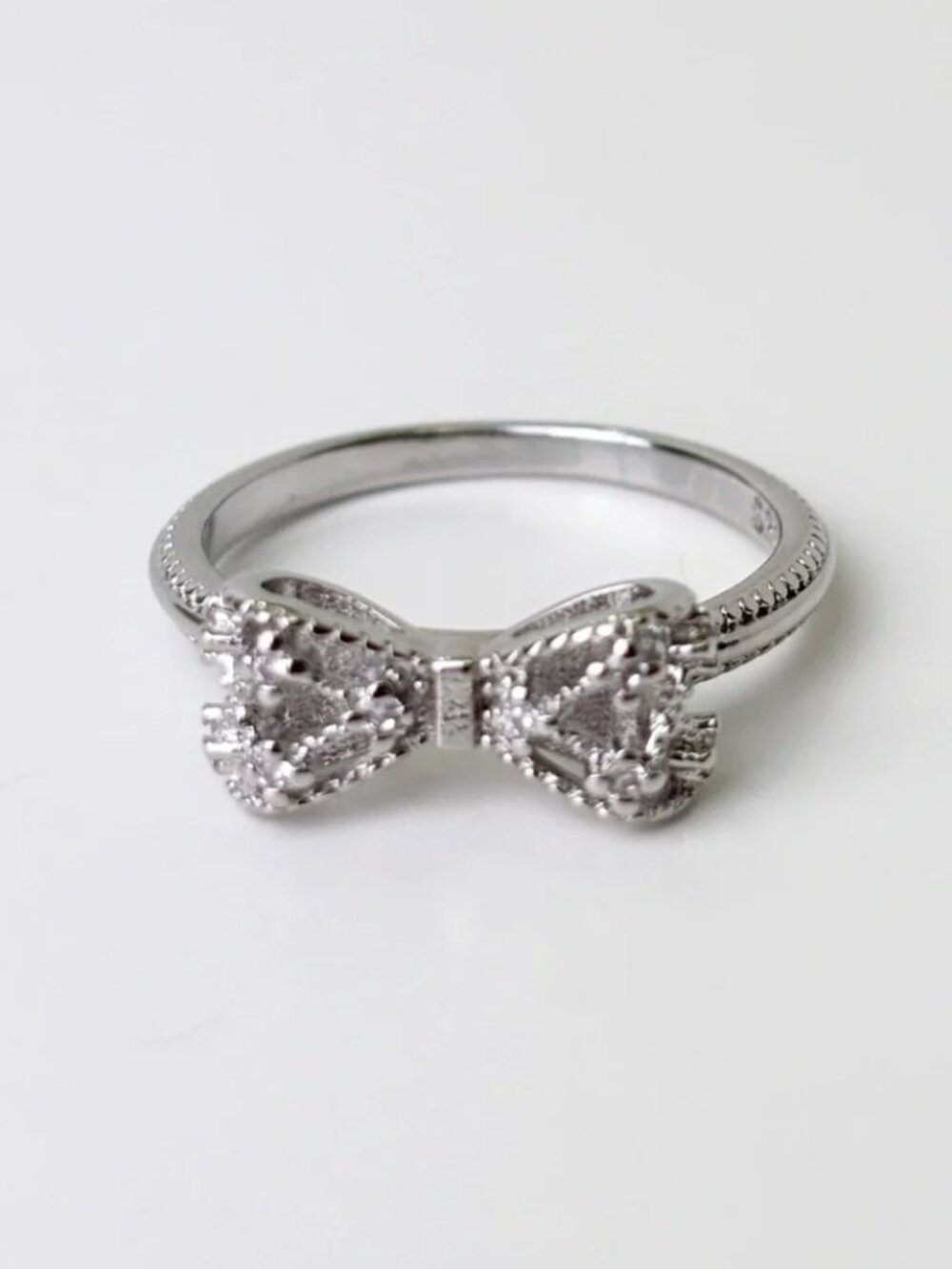 Brand New Sterling Silver Bow Ring: Micro Pave Jewelry -Size 7